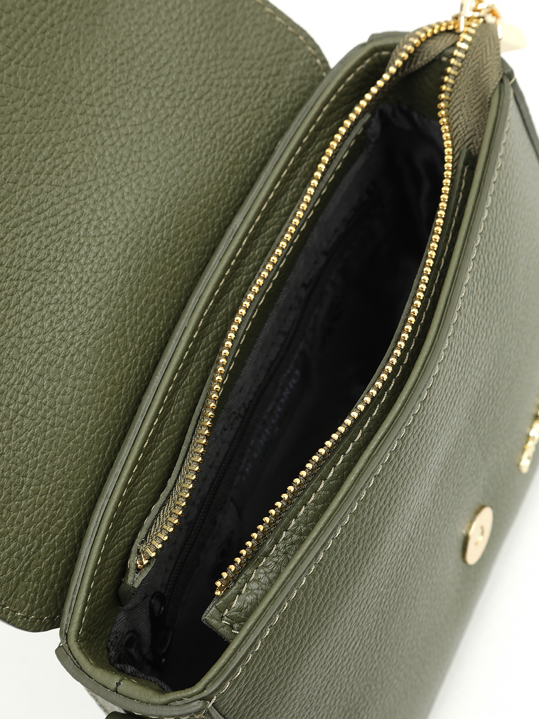 Кросс-боди с золотистой фурнитурой от Di Gregorio из натуральной кожи в оливковом оттенке