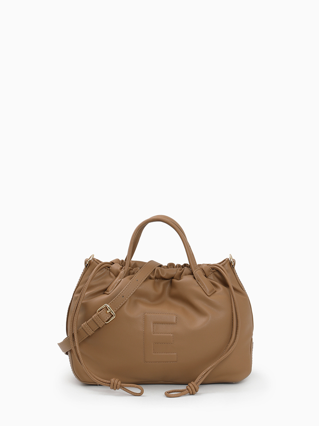 Мягкий тоут в размере М с рельефной буквой "E" от ERMANNO FIRENZE оттенка кэмел