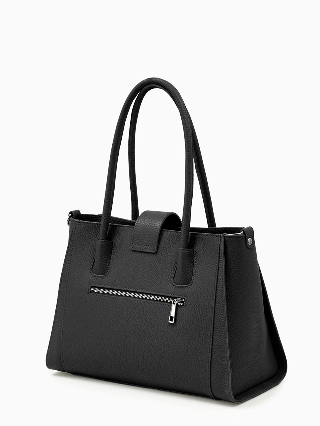 Прямоугольный шоппер на молнии с откидным хлястиком от FOLLE в чёрном цвете