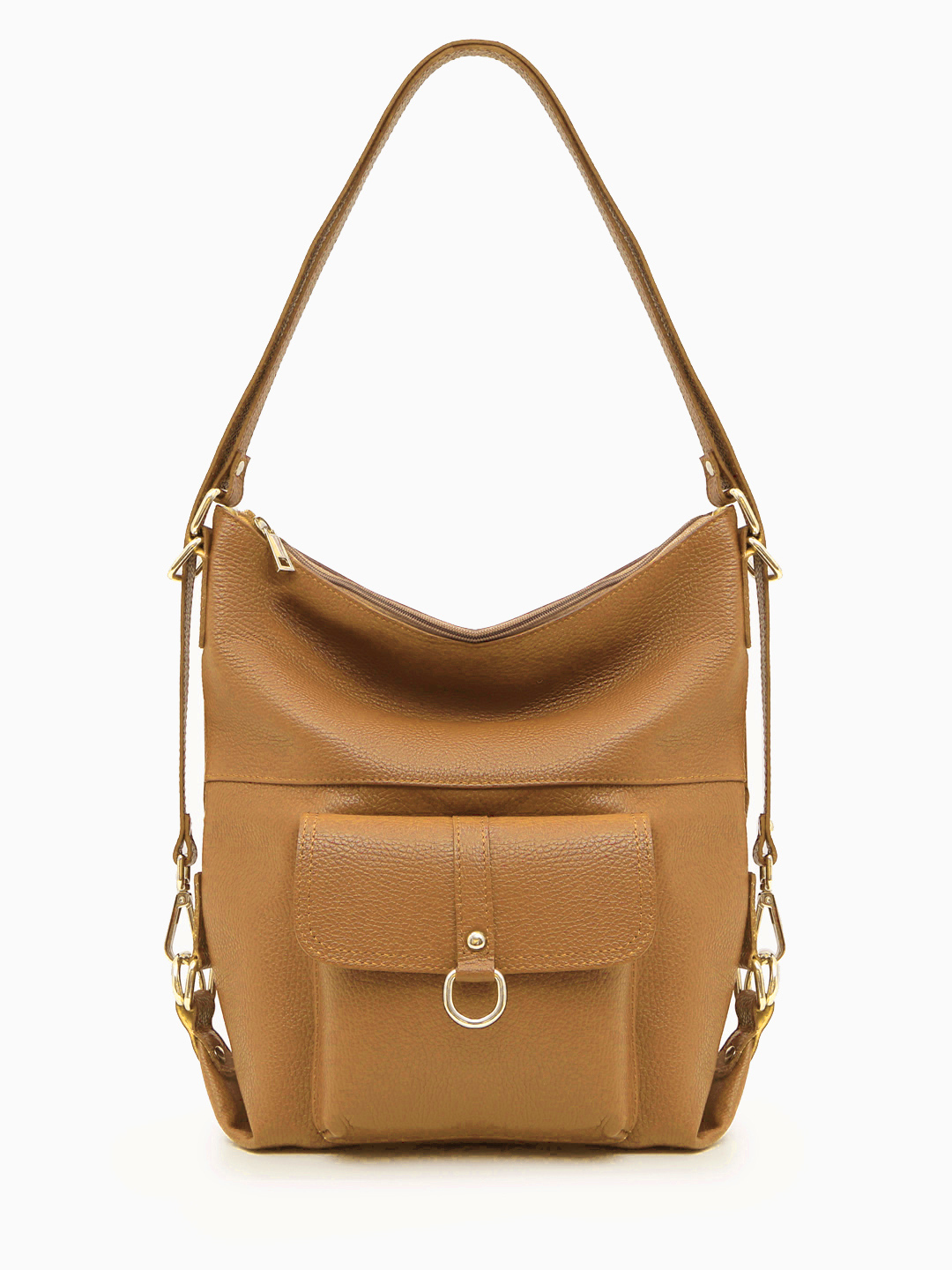 Рыжая сумка-рюкзак с пряжкой на внешнем кармане от FOLLE