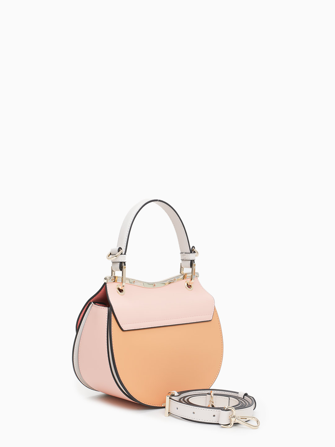 Небольшая сумка полукруглой формы с поворотным замком на фирменной пряжке от Cromia из рыжей и розовой кожи