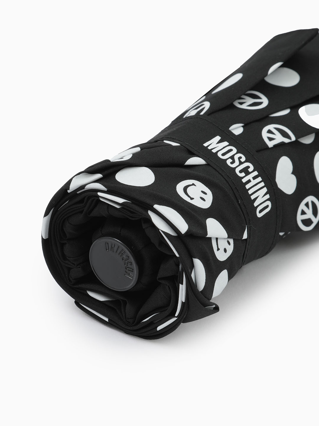 Зонт-автомат мини в горошек черного цвета от MOSCHINO