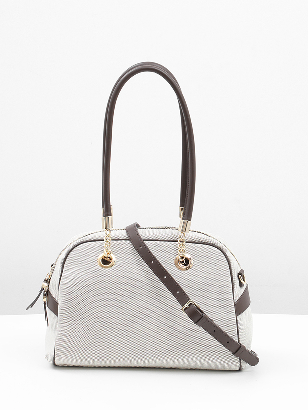 Сумка-трансформер с двойными ручками от KELLEN из текстиля и натуральной кожи коричневого оттенка