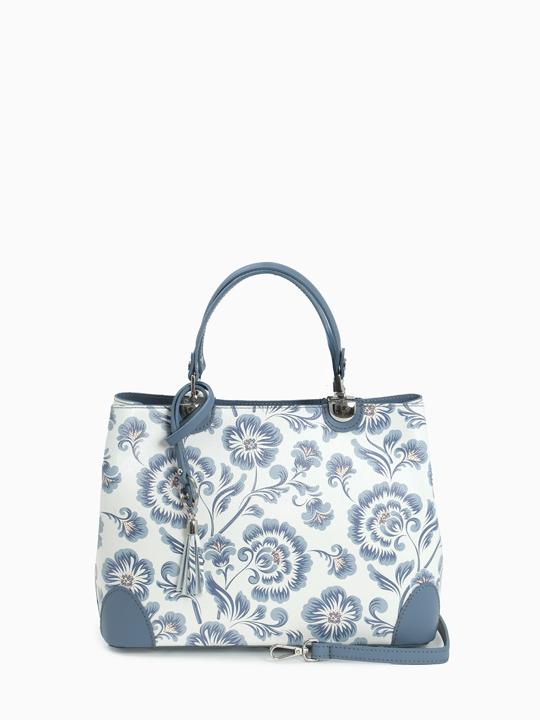 Сумка-тоут с цветочным принтом и кисточкой в голубом оттенке от Folle