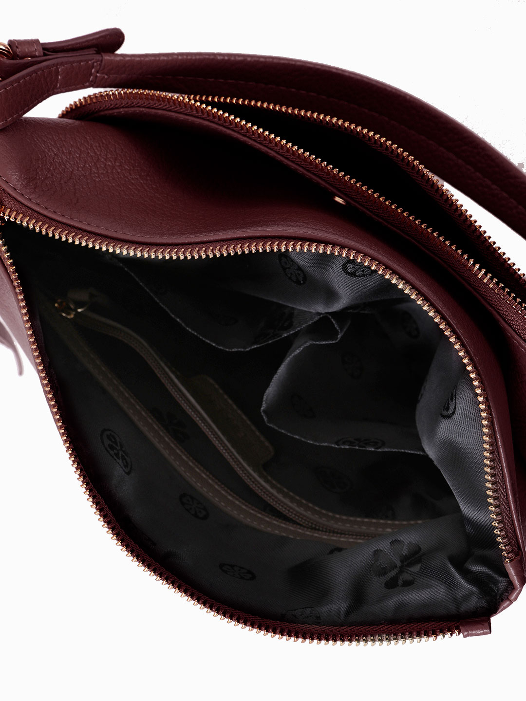 Сумка-хобо с длинными кожаными пуллерами и золотистой фурнитурой от KELLEN бордового цвета