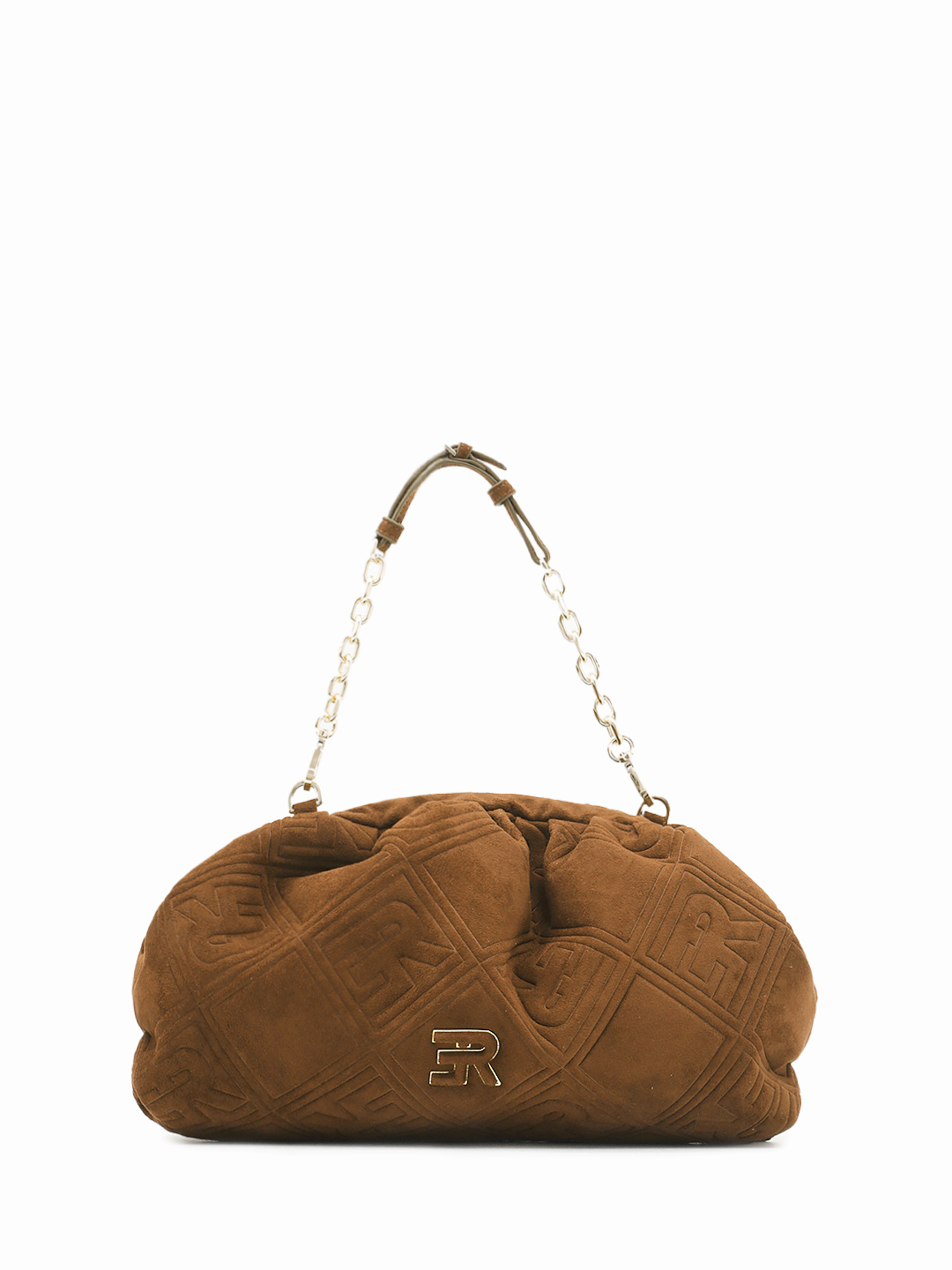 Мягкая сумка-клатч POUCH из экозамши рыжего цвета с выбитым логотипом ERMANNO FIRENZE