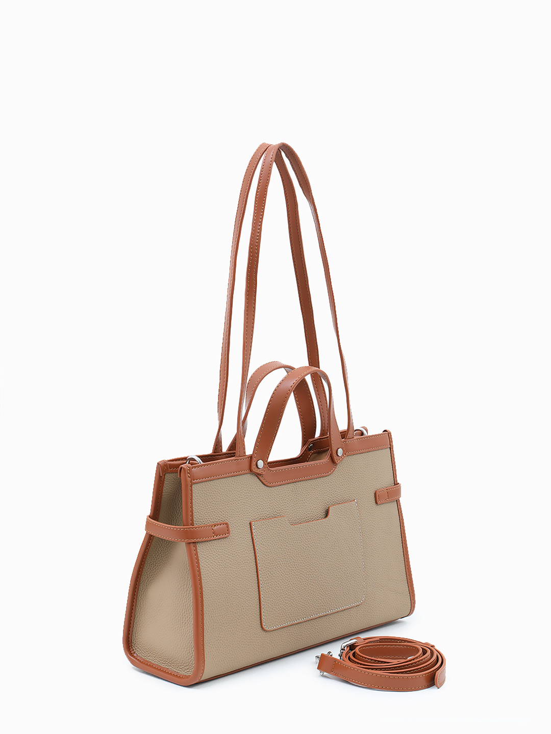 Сумка с двумя парами ручек и контрастными вставками от IVORY оттенка тауп