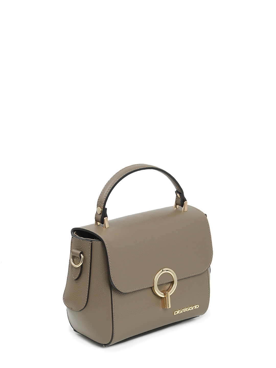 Сумка-сэтчел с поворотной золотистой фурнитурой от Di Gregorio в оттенке тауп