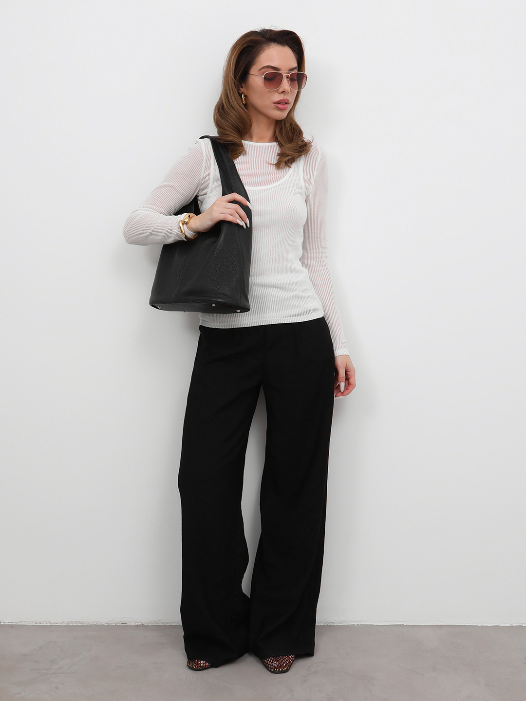 Чёрный шоппер с дополнительной косметичкой на молнии от FOLLE