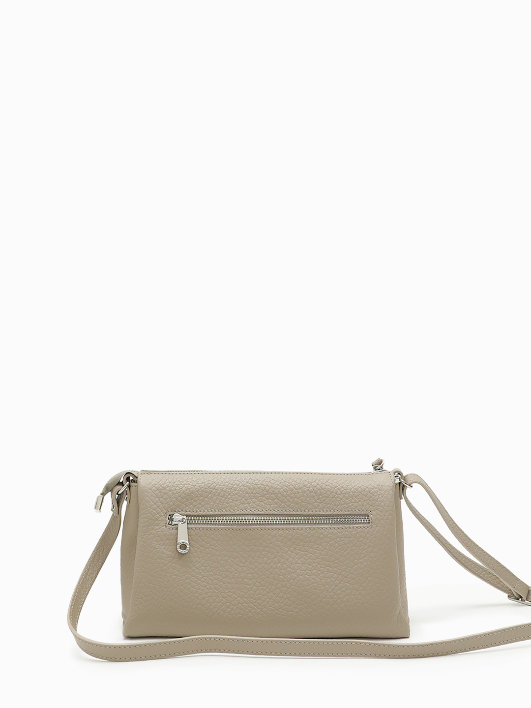 Кросс-боди с двумя кожаными пуллерами и металлическим логотипом Di Gregorio в цвете тауп с серебристой фурнитурой