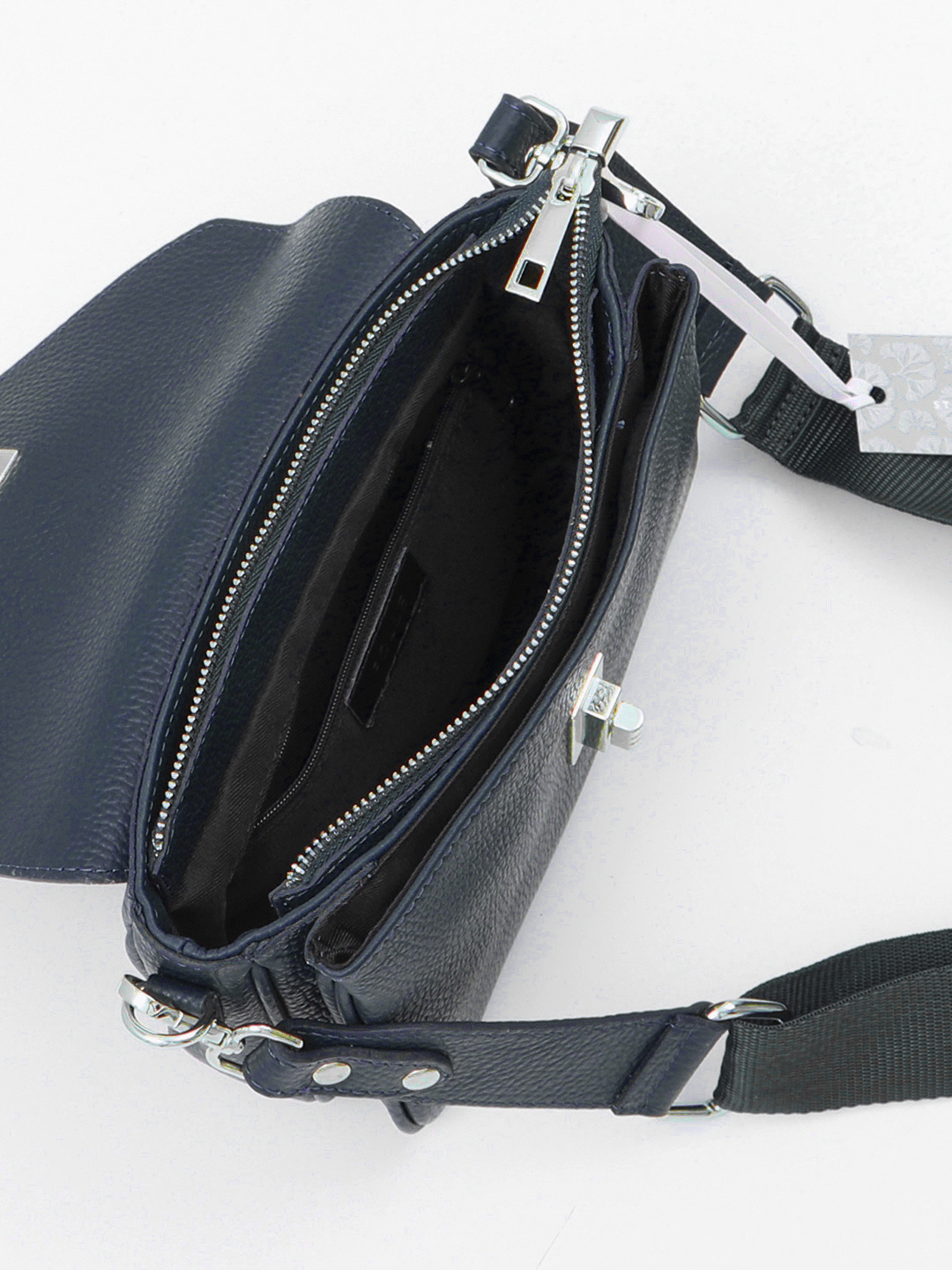 Сумка кросс-боди от итальянского бренда FOLLE из натуральной кожи синего цвета