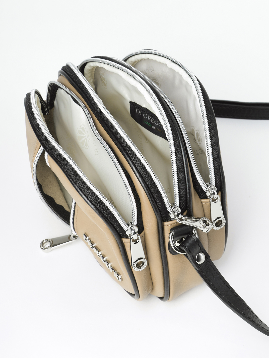 Кросс - боди с тремя молниями от Di Gregorio в цвете тауп