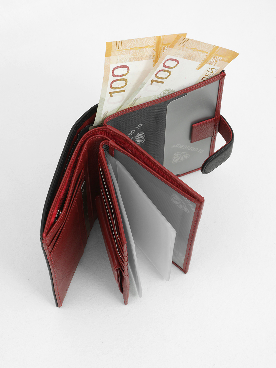 Портмоне-обложка для документов от Di Gregorio в черном цвете с красной внутренней отделкой