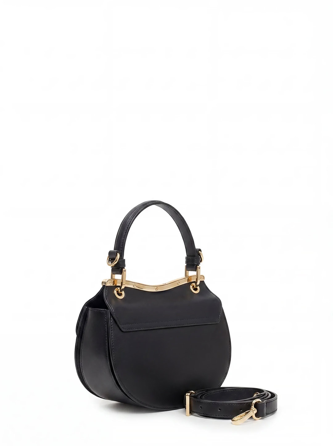 Небольшая сумка полукруглой формы с поворотным замком на фирменной пряжке от Cromia из натуральной черной кожи