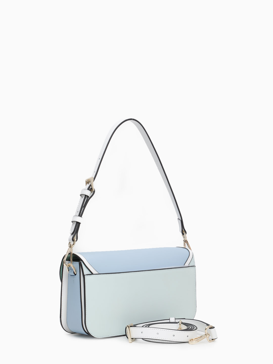 Сумка-багет с поворотным замком на фирменной пряжке от Cromia из кожи голубого цвета