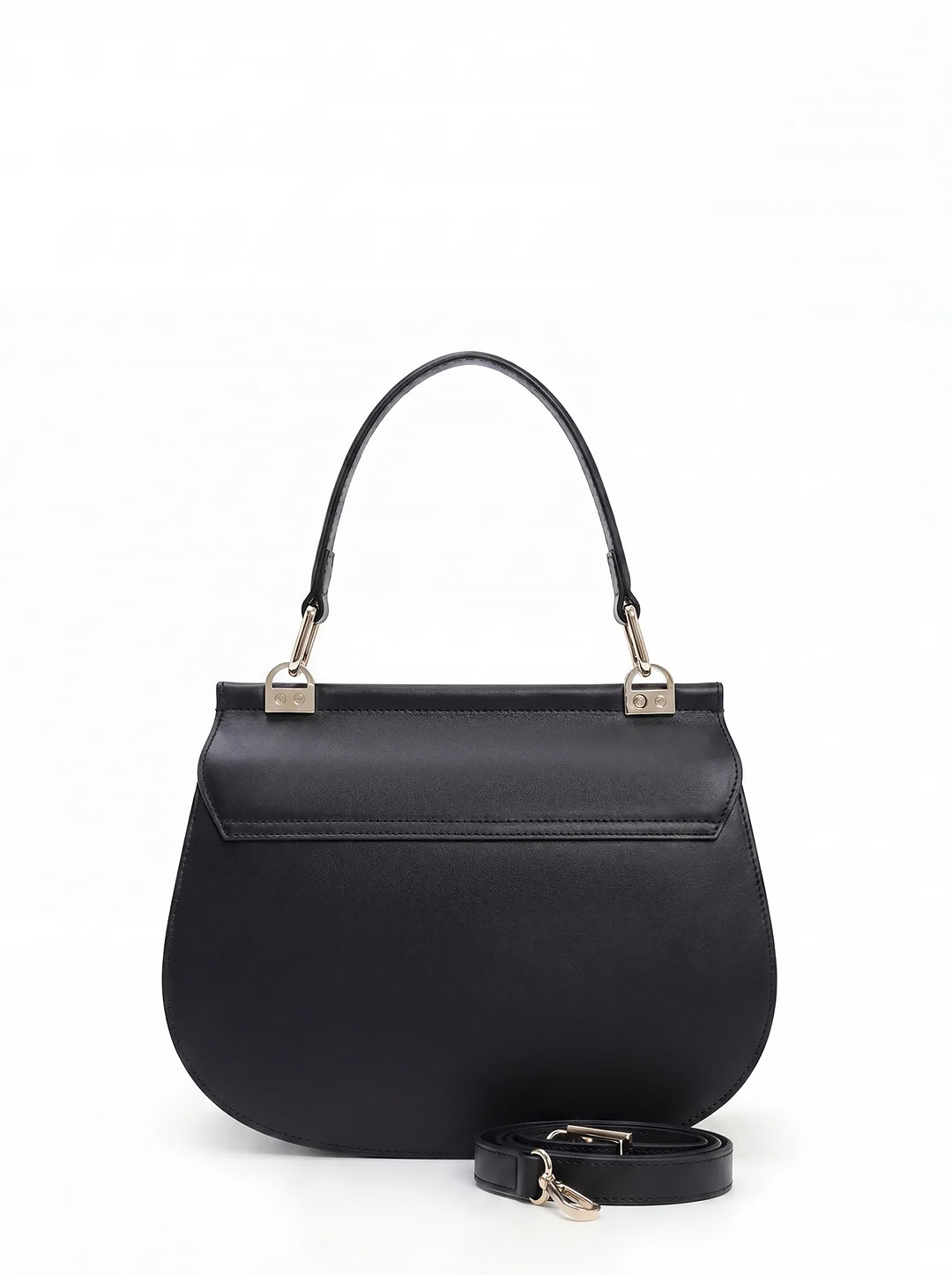 Сумка закругленной формы с одной ручкой и пряжкой на клапане от Cromia из натуральной черной кожи