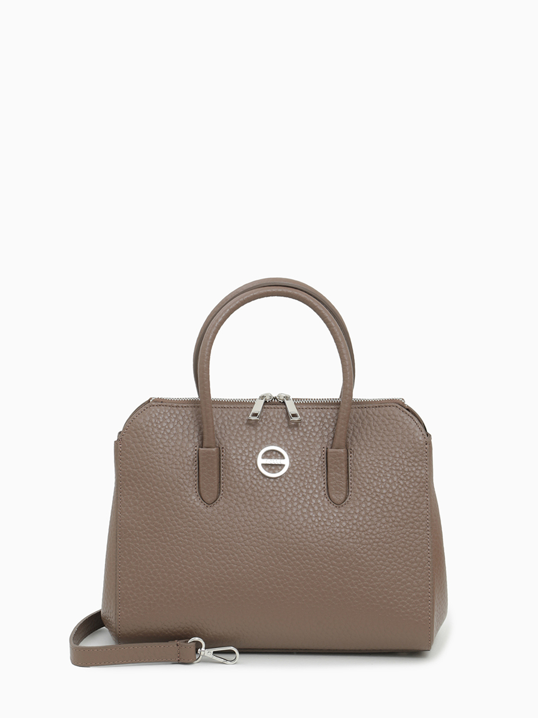 Сумка-тоут в размере М с круглой брендированной фурнитурой от FOLLE бежевого оттенка