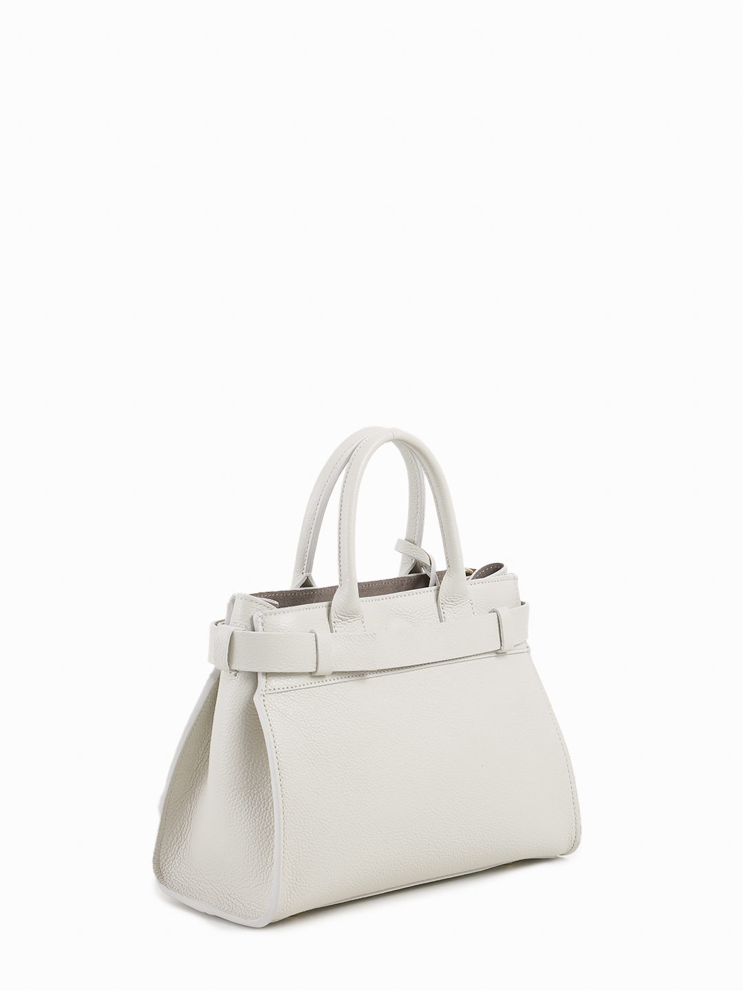 Сэтчел с тонким ремнём и золотистой пряжкой от Christian Villa в бежевом оттенке gypsum