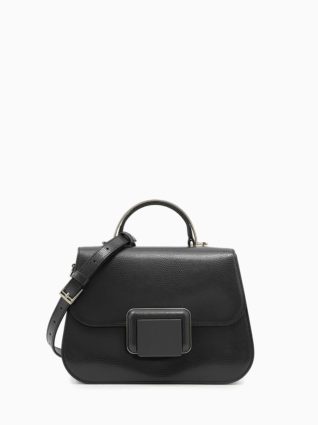 Сэтчел от Cromia в натуральной коже черного цвета с фирменной матовой металлической фурнитурой