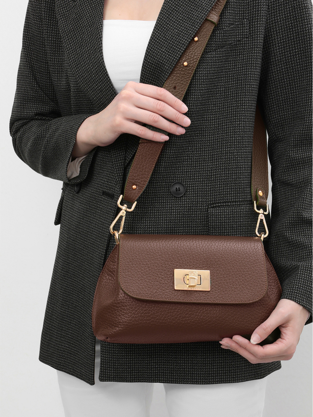 Кросс-боди в рыжем оттенке с поворотной фурнитурой от Di Gregorio