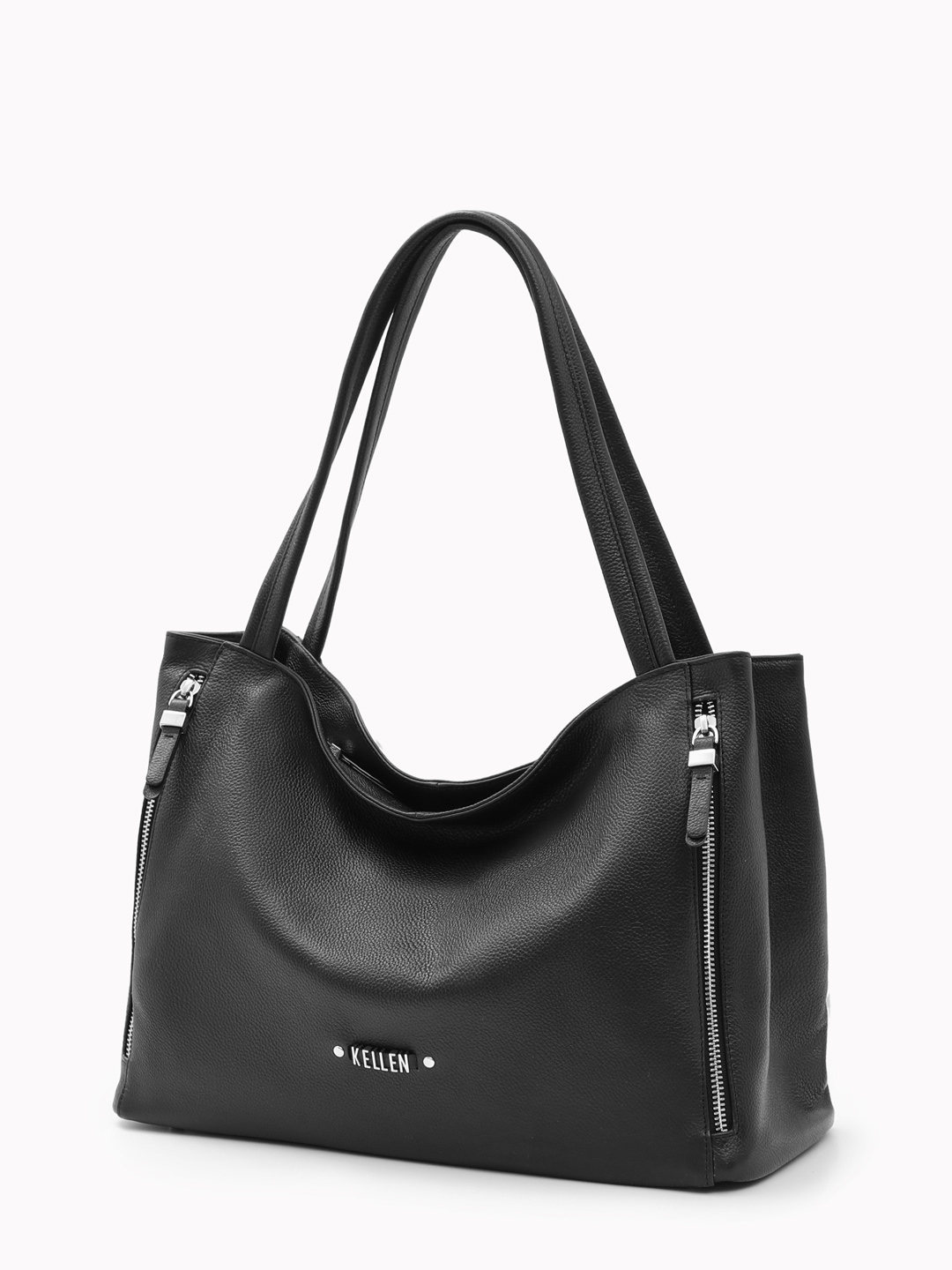 Сумка-шоппер в чёрном цвете с серебристой фурнитурой от KELLEN