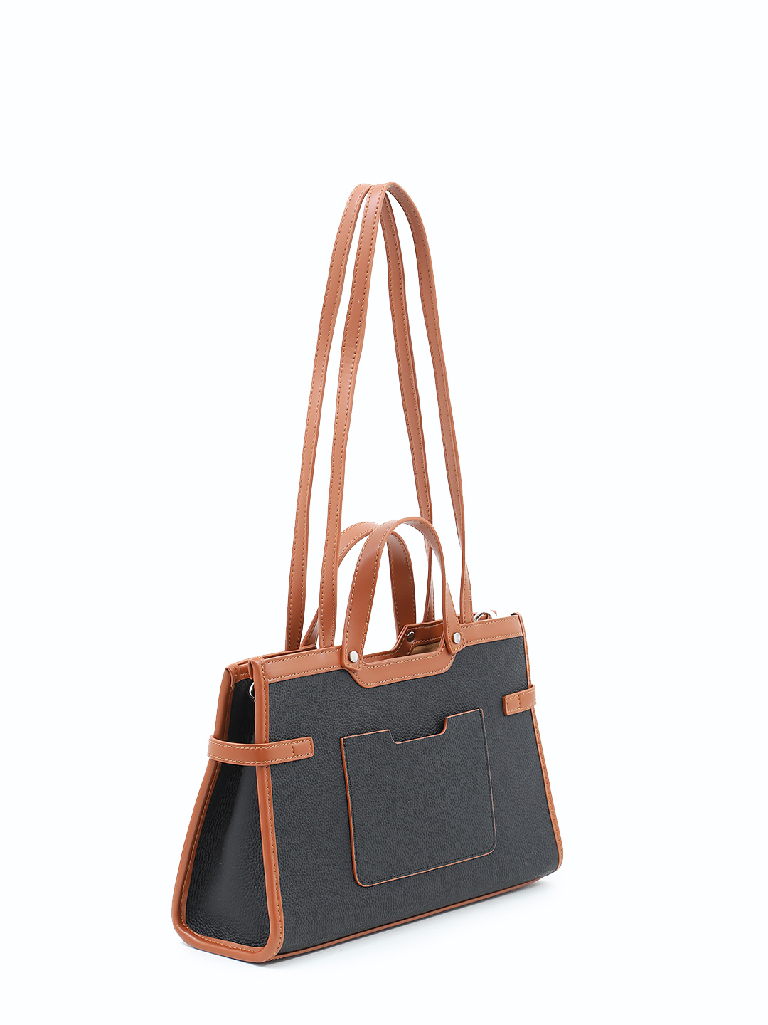 Сумка с двумя парами ручек и контрастными вставками от IVORY чёрного цвета