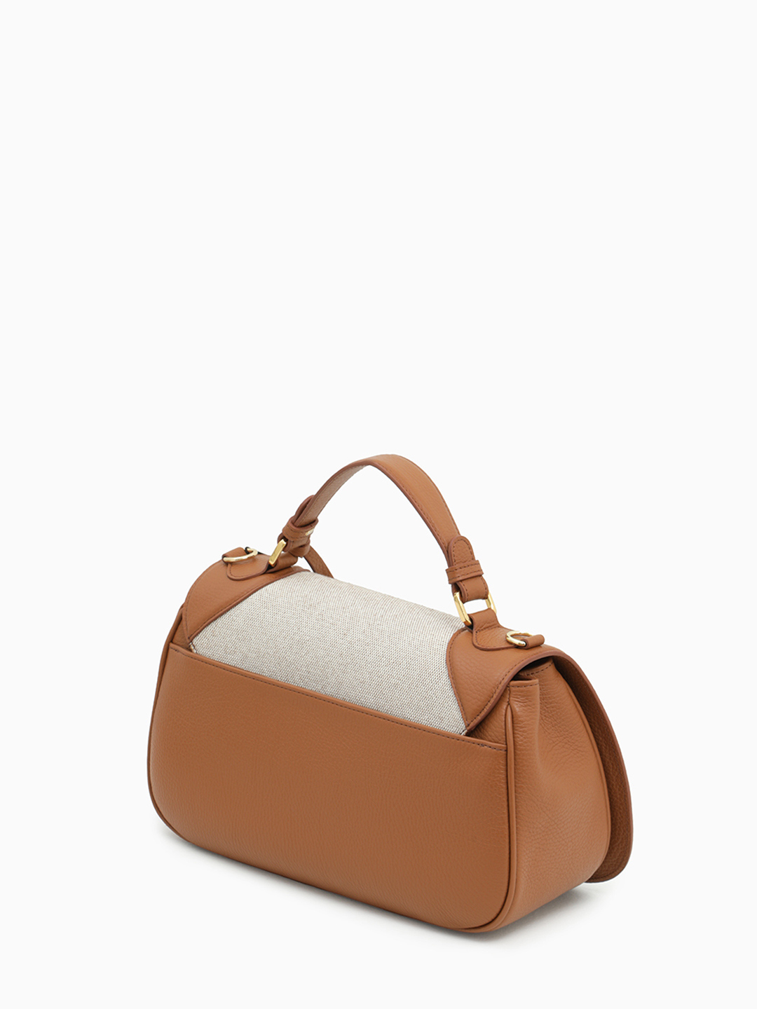 Сэтчел с вставками из натурального льна с золотистой фурнитурой от Di Gregorio в рыжем оттенке 