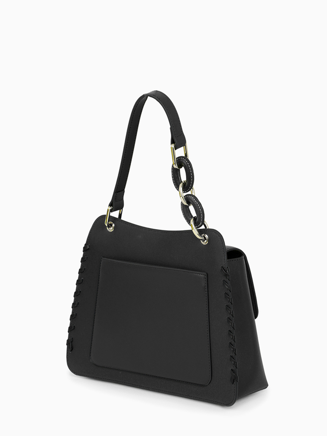 Сэтчел от бренда CROMIA в гладкой коже с оригинальной ручкой и переплетением чёрного цвета