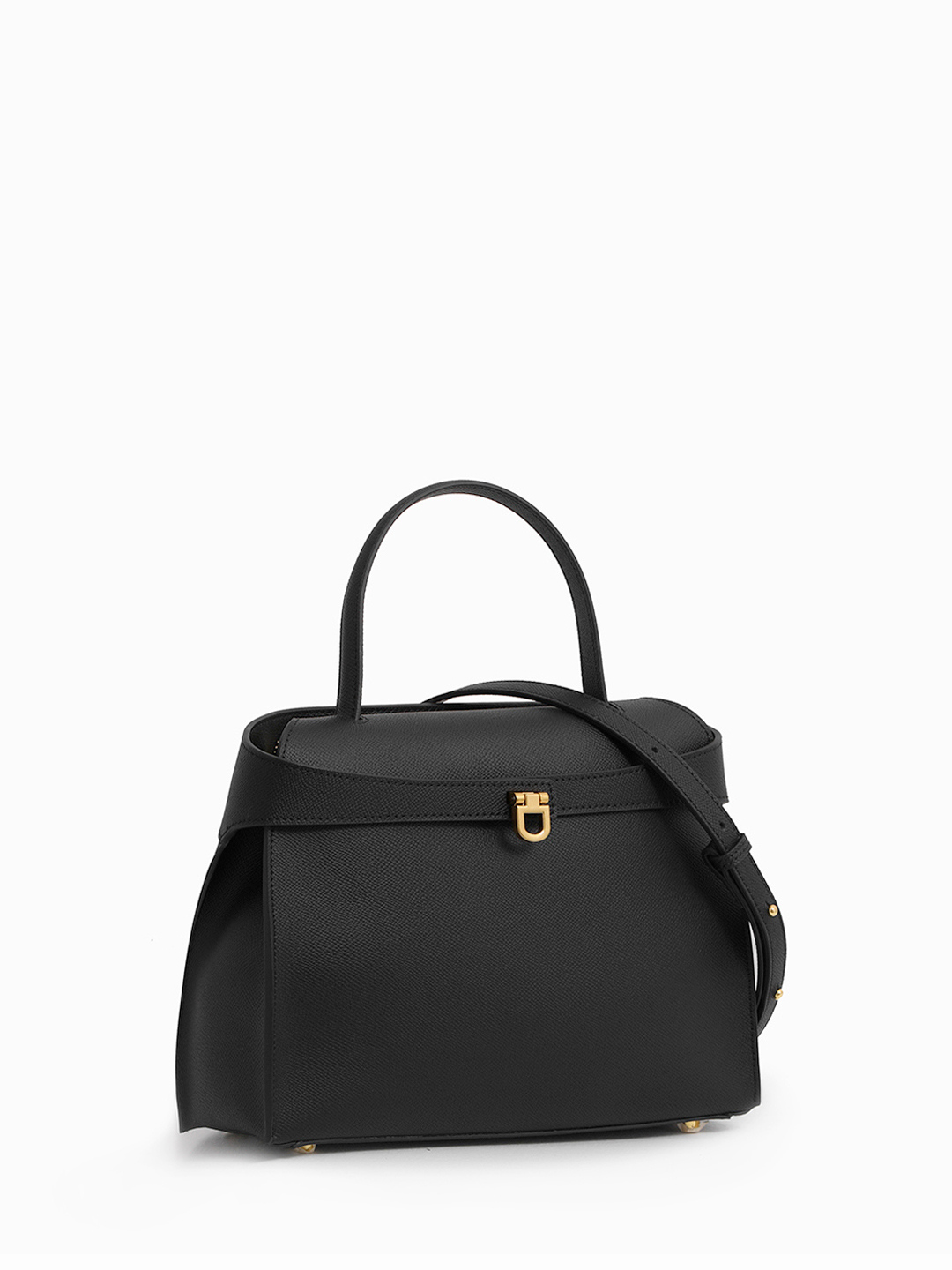 Чёрная сумка-сэтчел с металлической пряжкой золотого оттенка от IVORY