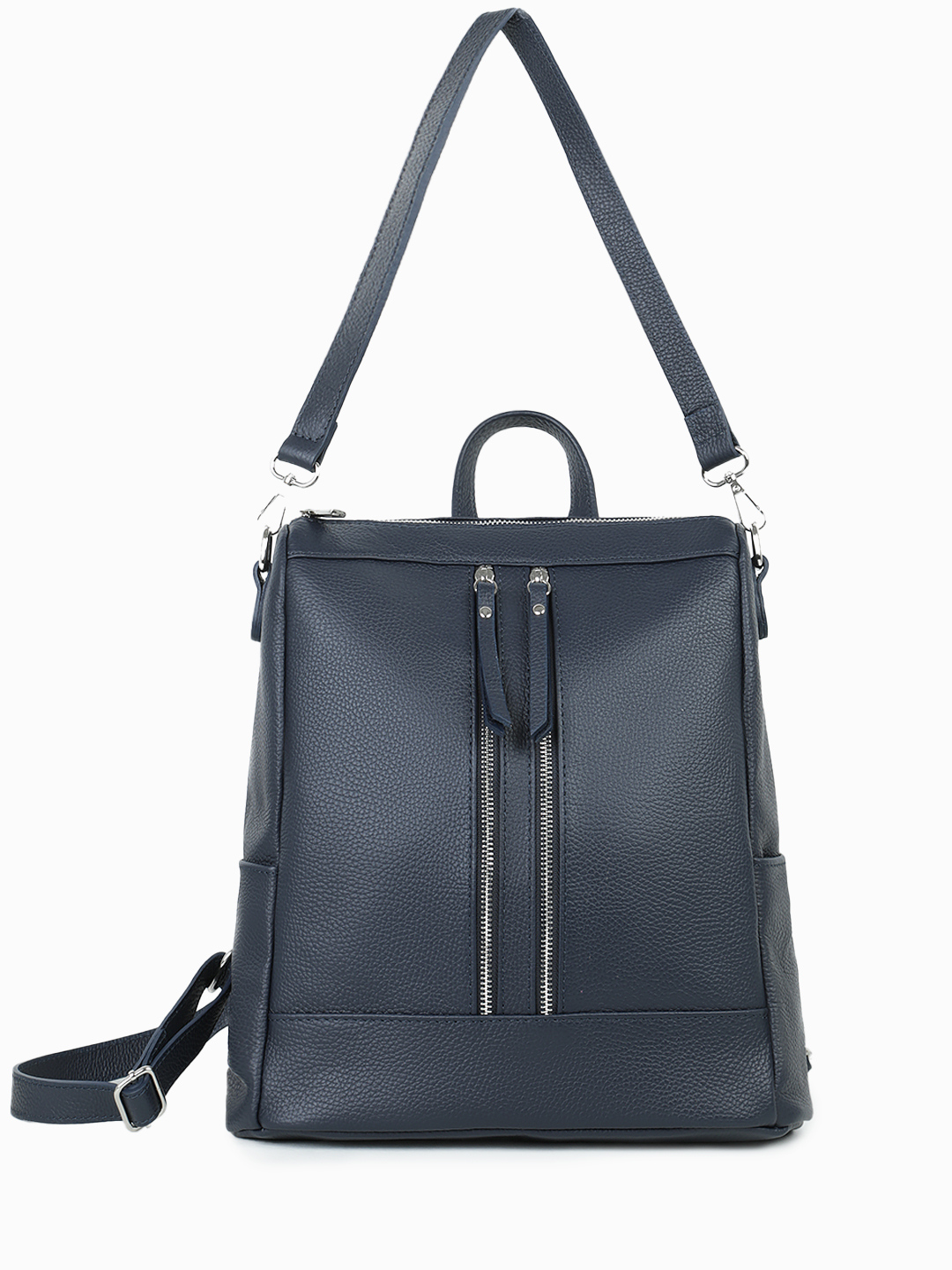 Рюкзак с двумя молниями и боковыми карманами прямоугольной формы от FOLLE в синем цвет