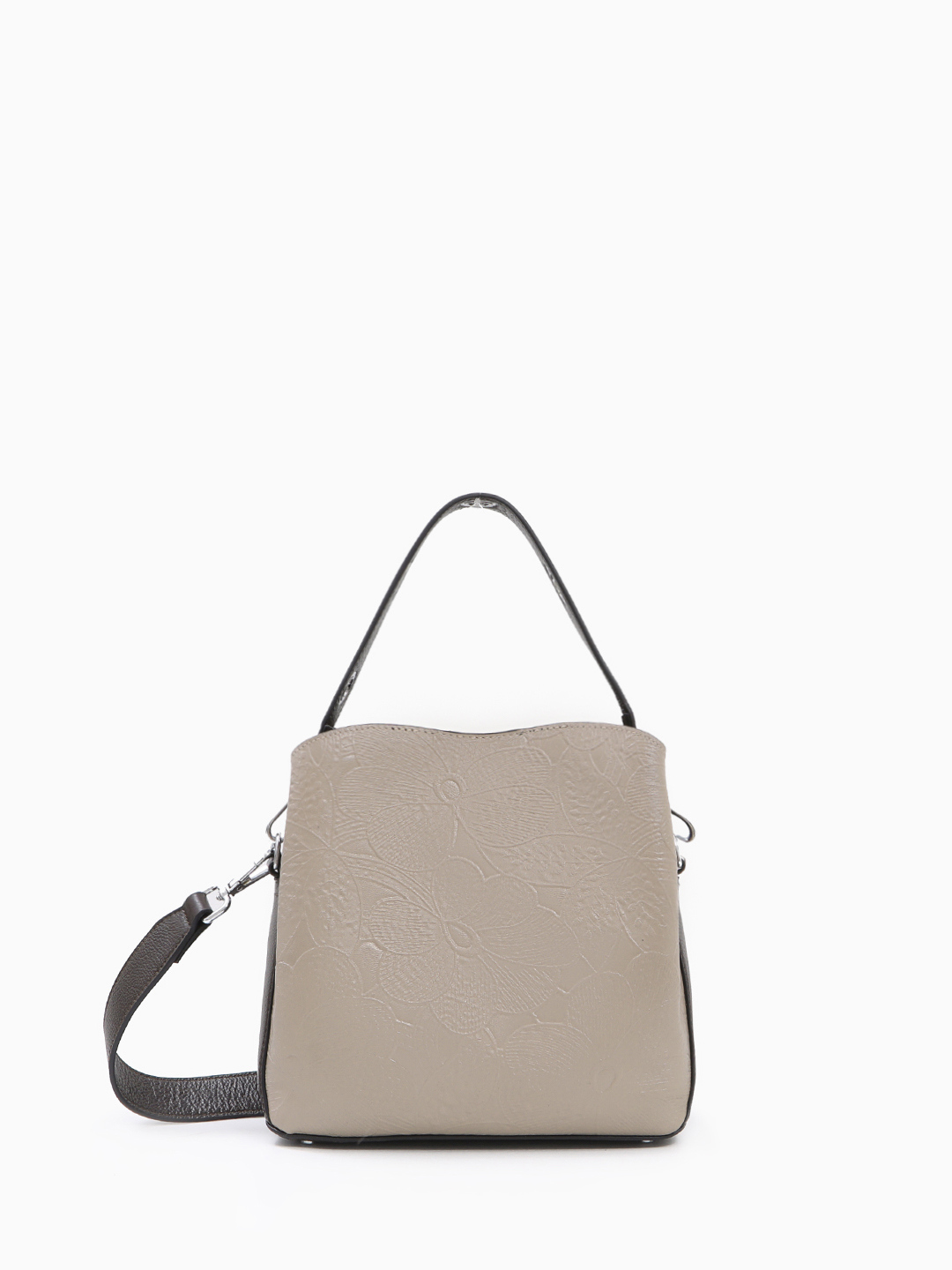 Сумка с ручкой с серебристыми люверсами и цветочным тиснением от Alessandro Beato оттенка тауп