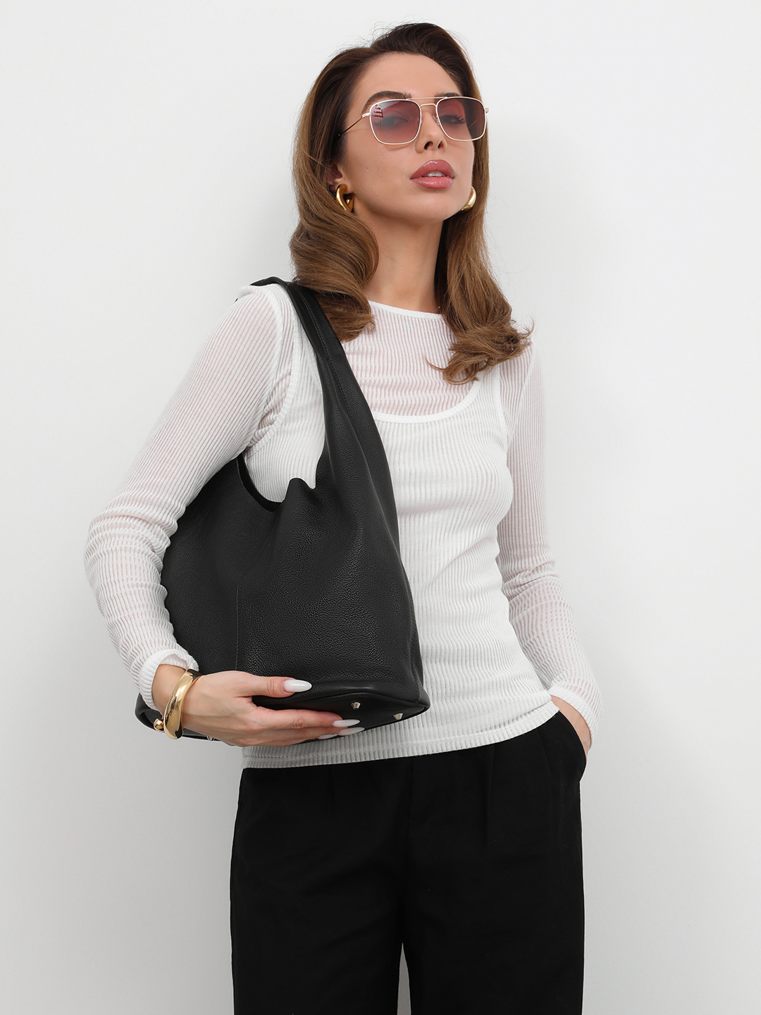 Чёрный шоппер с дополнительной косметичкой на молнии от FOLLE