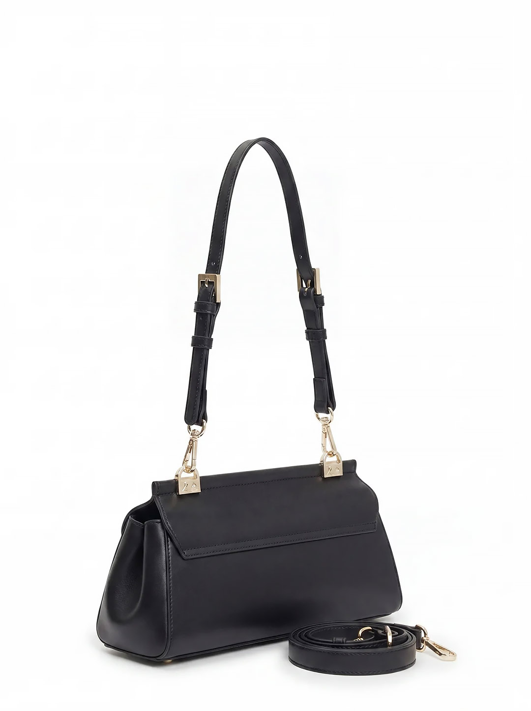 Сумка-багет с пряжкой на клапане от Cromia из натуральной черной кожи