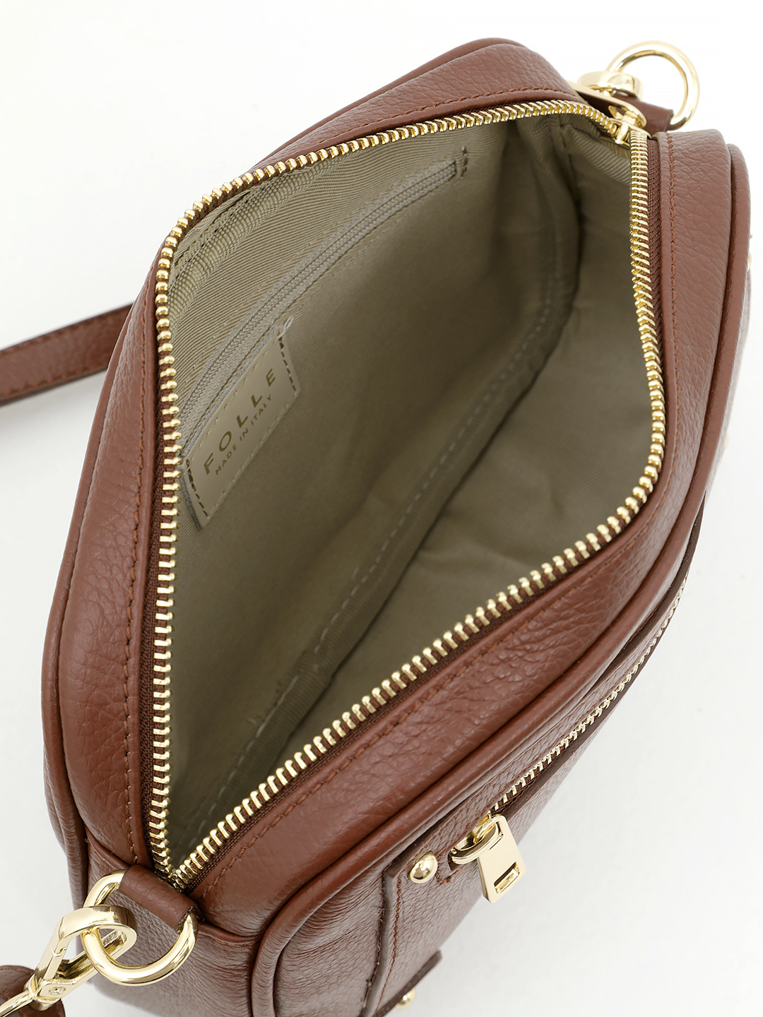 Полукруглая кросс-боди с дополнительным карманом от FOLLE в рыжем цвете