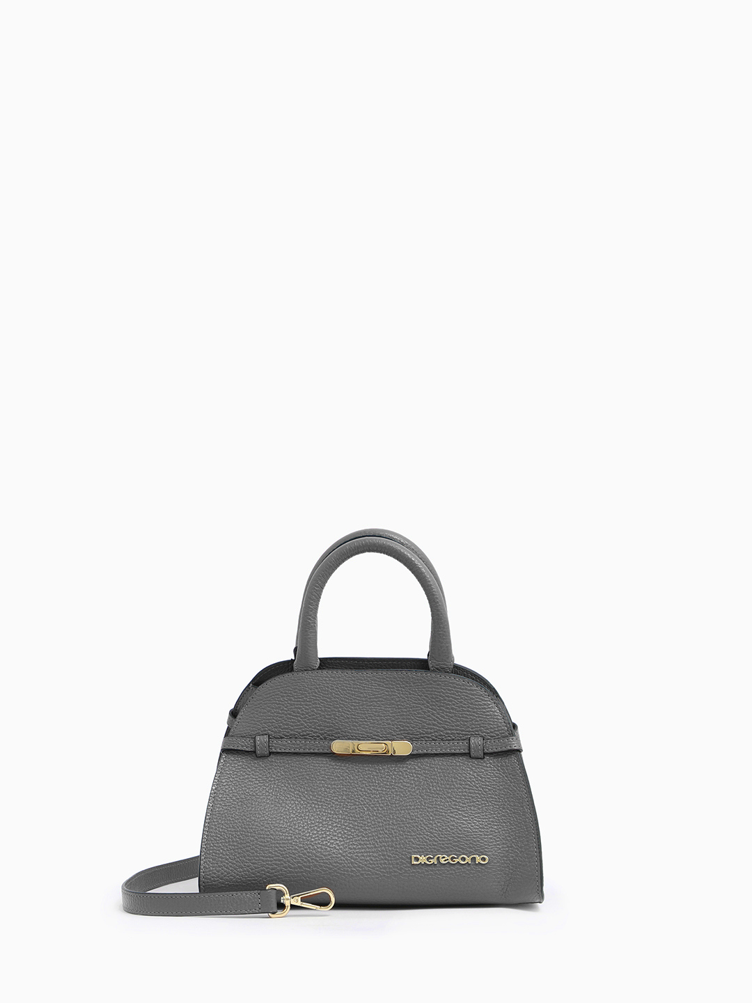 Серый мини-тоут с тонким кожаным ремнём от Di Gregorio