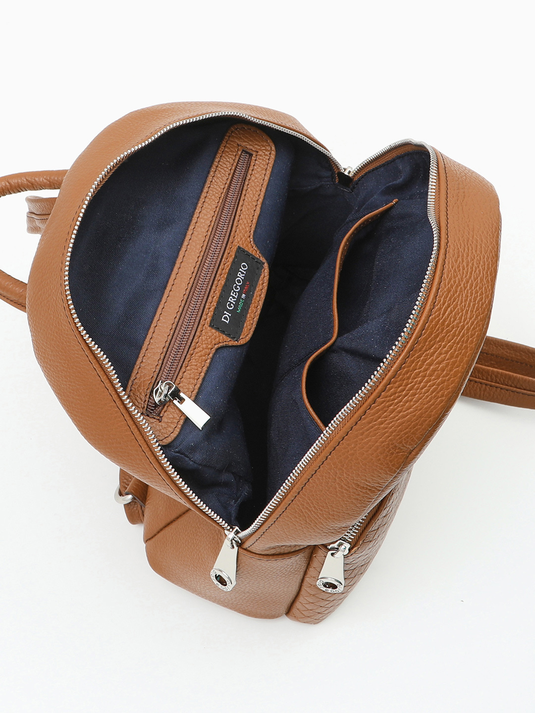 Базовый рюкзак с объёмным тиснением на внешнем кармане от Di Gregorio в рыжем оттенке