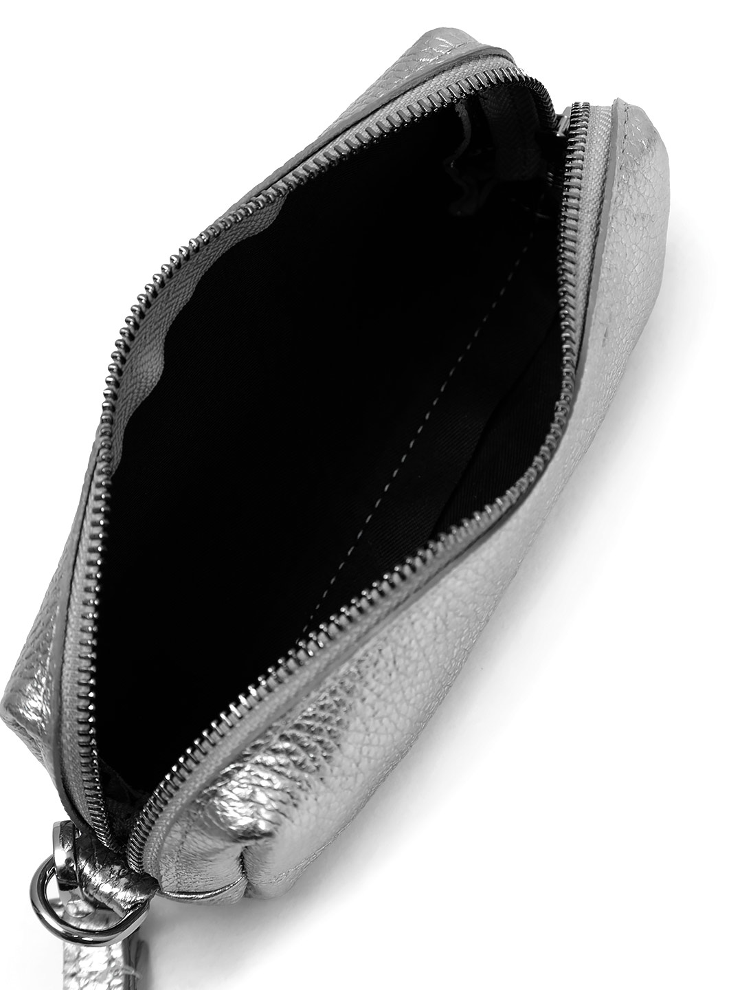 Небольшая косметичка для путешествий от Folle из натуральной кожи темно-серебряного цвета