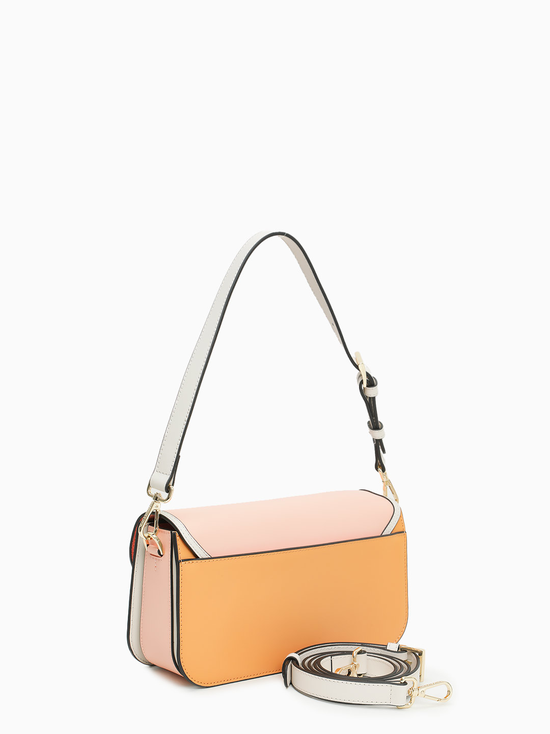 Сумка-багет с поворотным замком на фирменной пряжке от Cromia из кожи рыжего и розового цвета