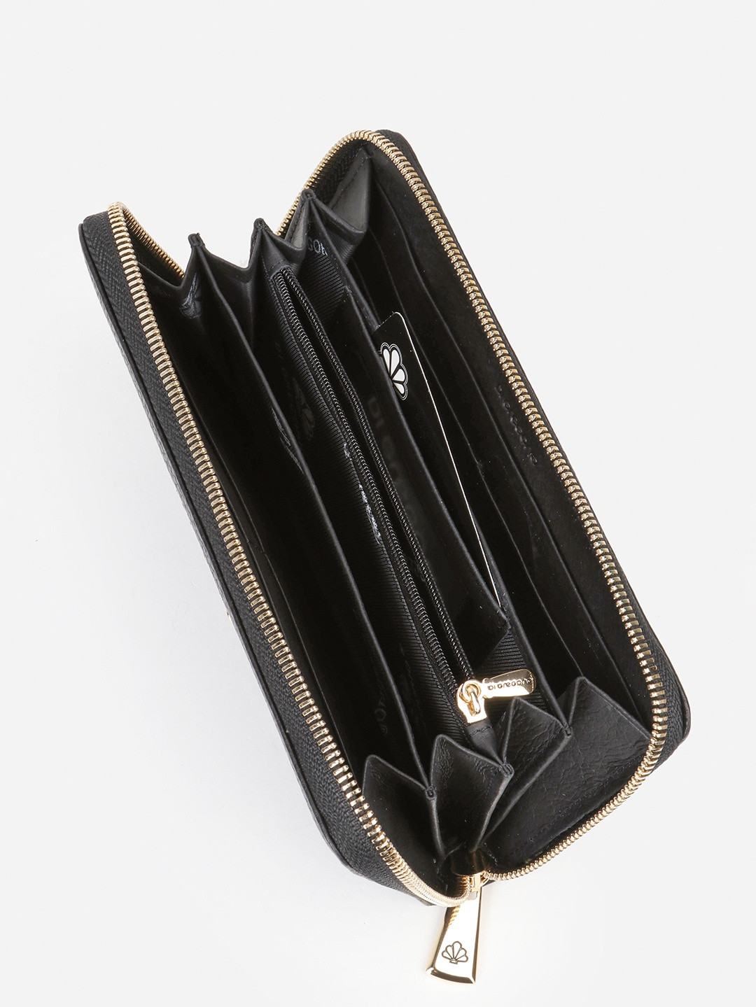 Минималистичный бумажник со стразами и металлическим логотипом Di Gregorio черного цвета