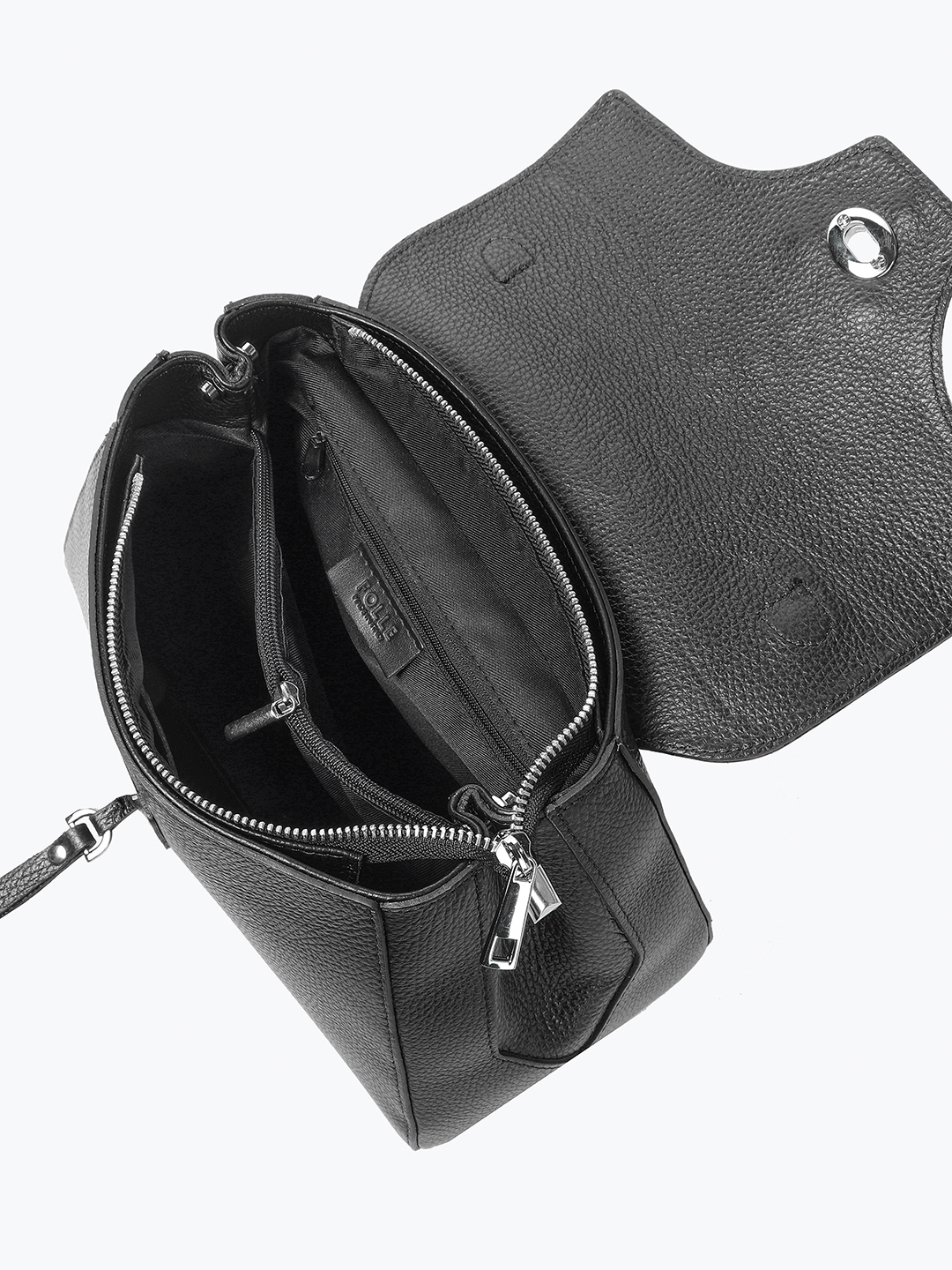 Сумка-сэтчел с изогнутым клапаном под крокодила от FOLLE в чёрном цвете