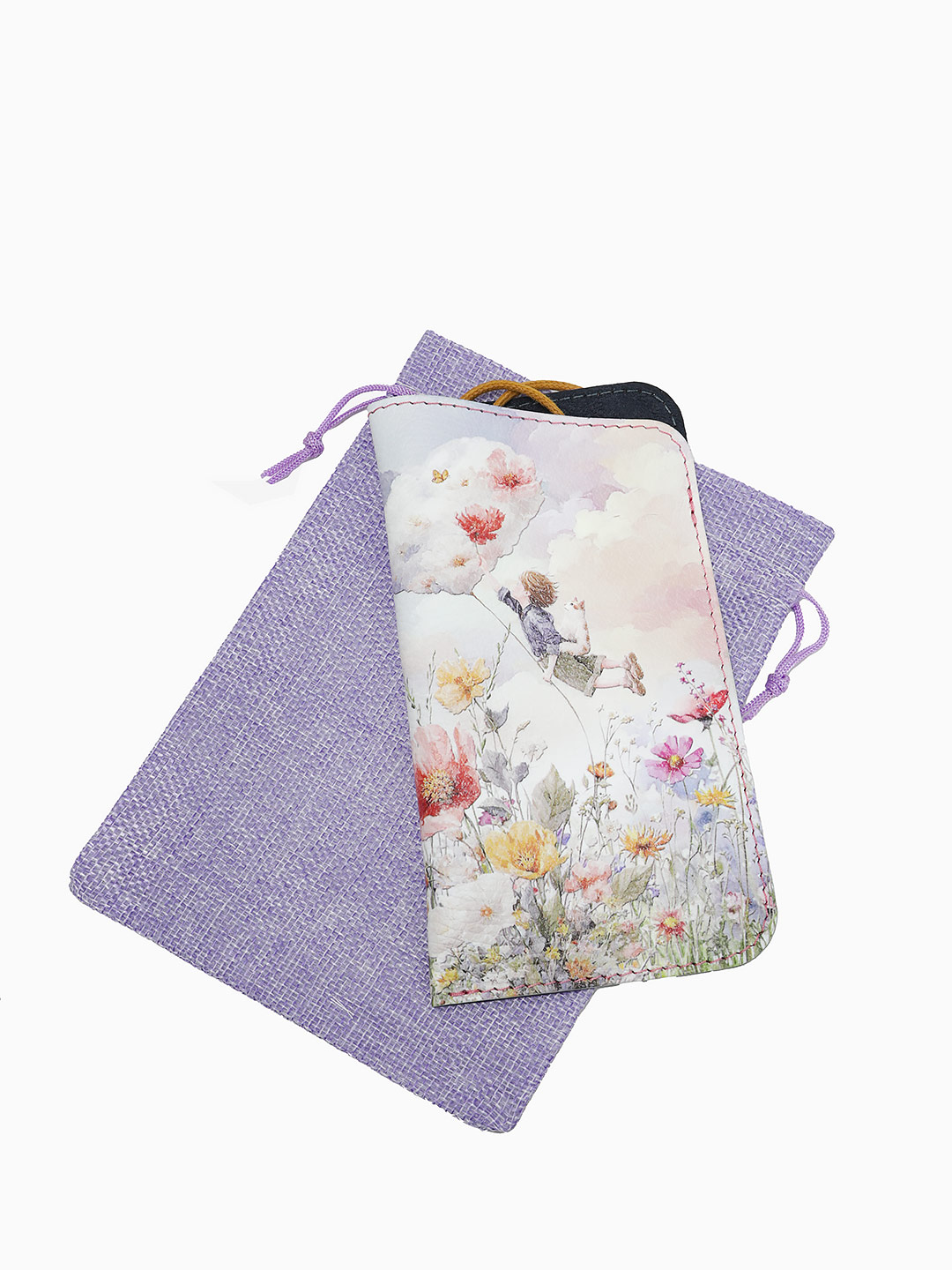 Очечник на шею от Alessandro Beato из натуральной кожи с цветочным принтом