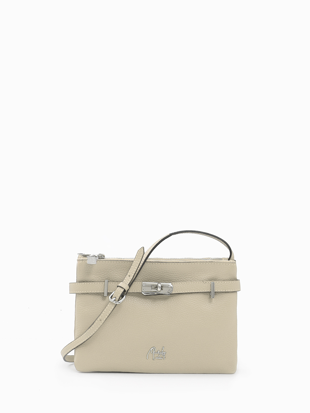 Кросс-боди с тремя отделениями и трендовым замком от Renato Angi в бежевом оттенке