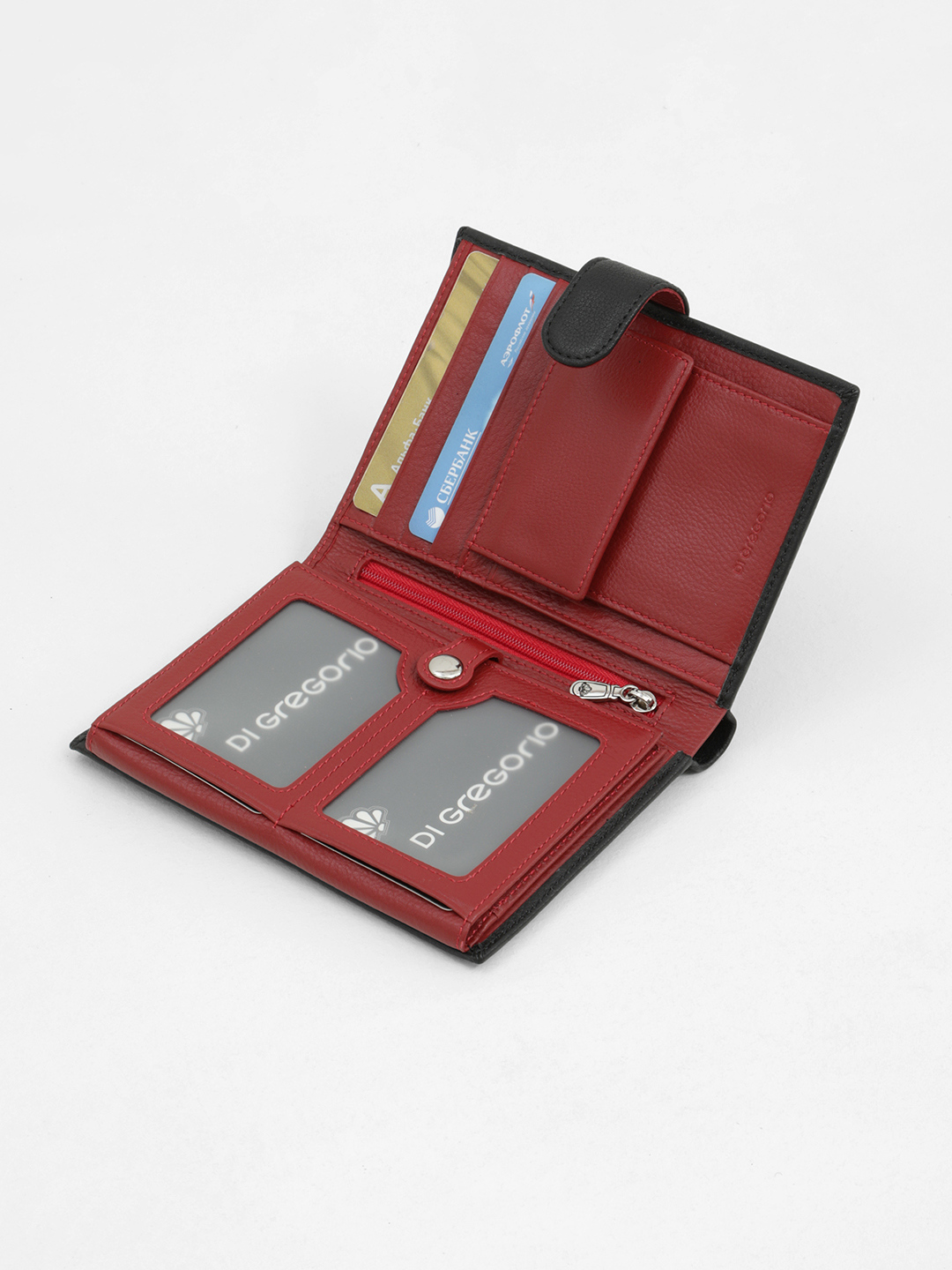 Портмоне от Di Gregorio в черном цвете с красной внутренней отделкой