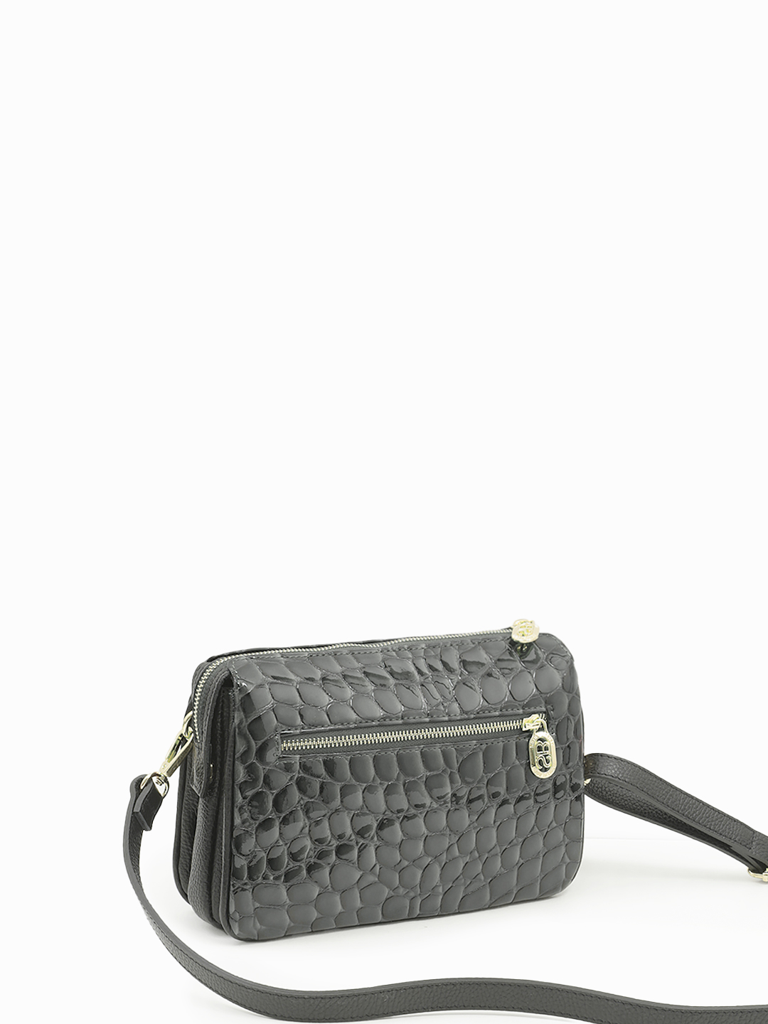 Сумка кросс-боди от Sara Bulglar прямоугольной формы из натуральной лаковой кожи серого цвета 