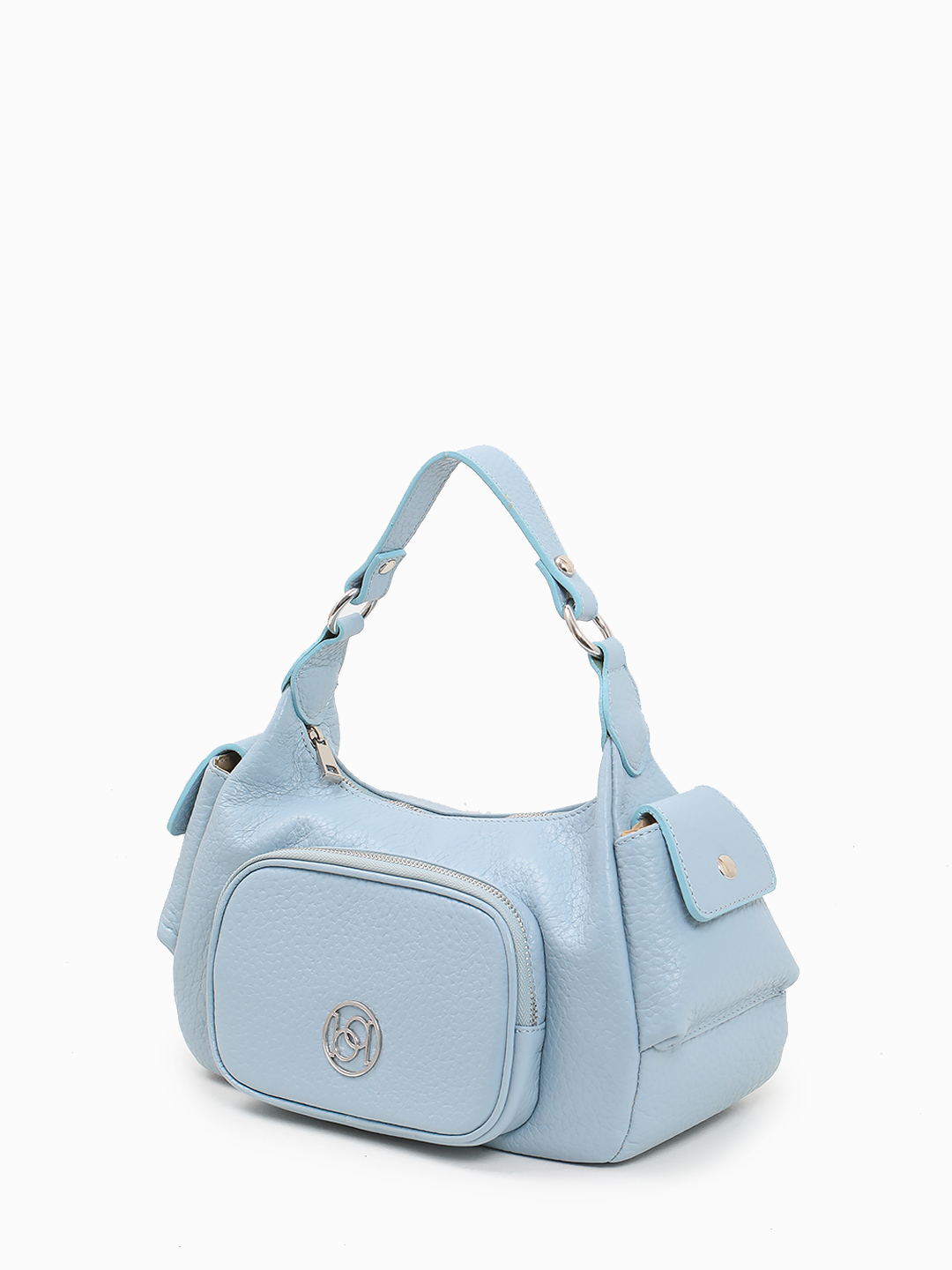 Сумка-хобо "VALITA" с дополнительными карманами от BE NICE из крупнозернистой кожи небесного оттенка  