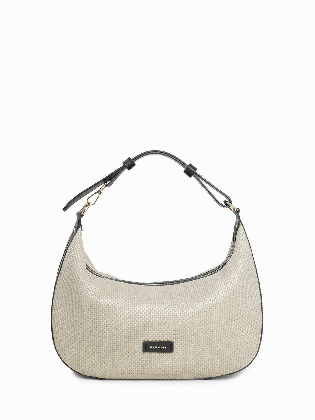 Сумка-хобо с регулируемой ручкой от RIPANI из рафии и натуральной кожи чёрного цвета