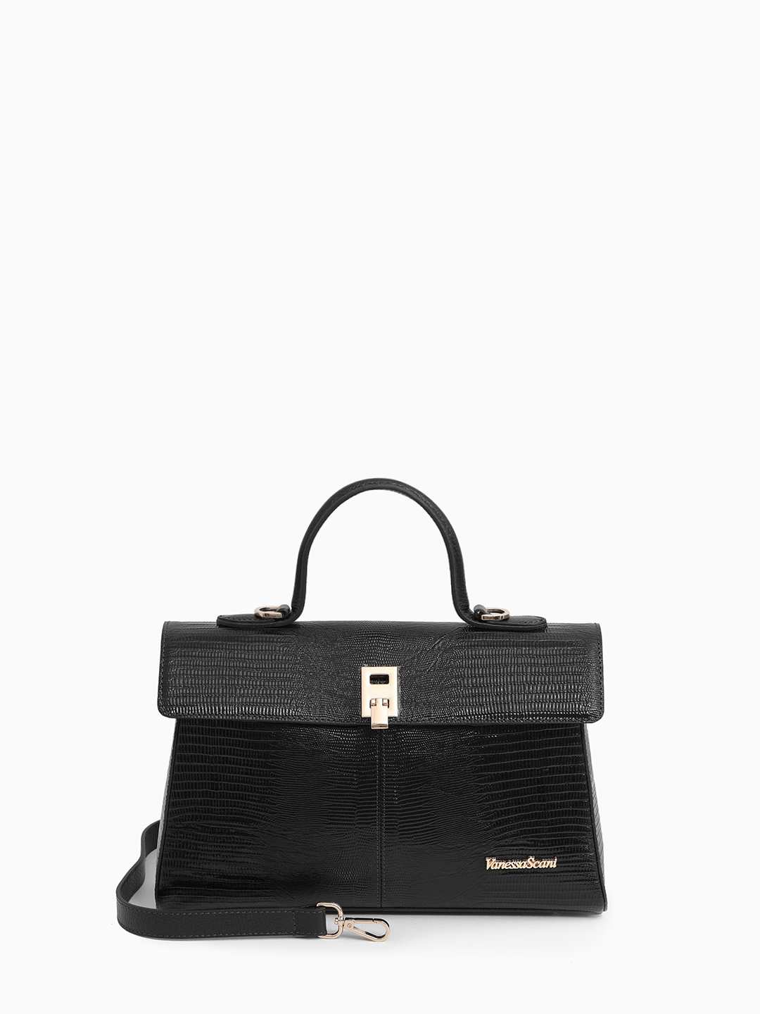 Сумка-портфель с тиснением и металлическим логотипом Vanessa Scani в чёрном цвете