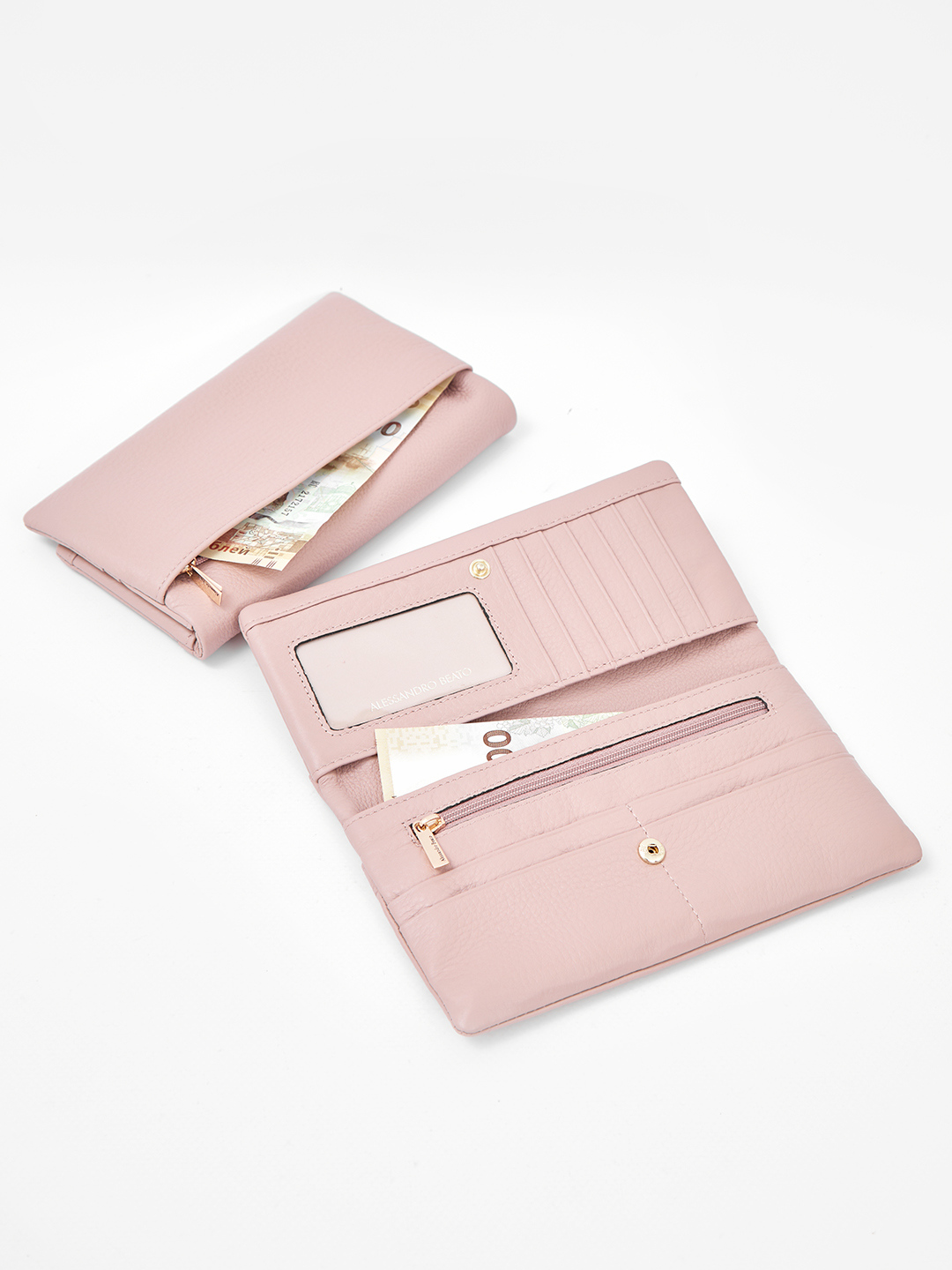 Кошелёк-бумажник с именной гравировкой Alessandro Beato в пудровом оттенке