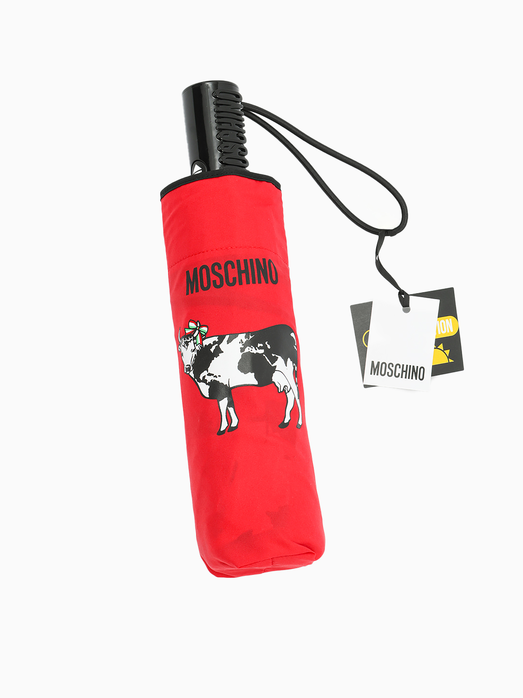 Зонт-автомат mini красный с принтом коровы от MOSCHINO