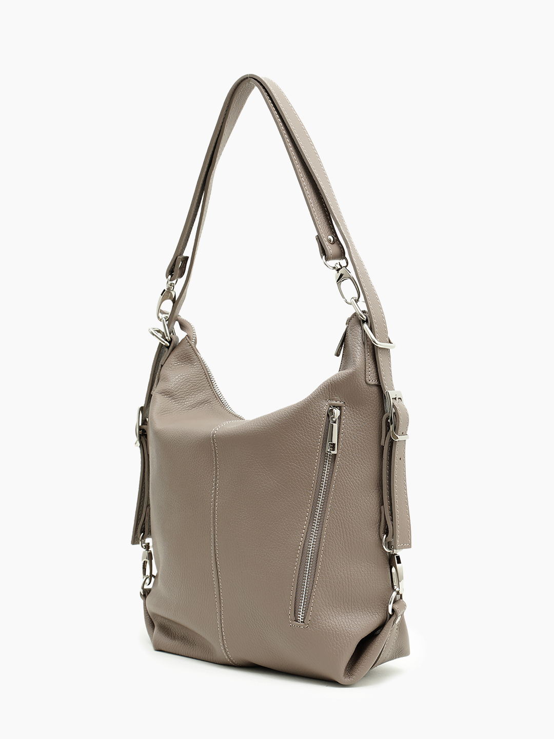 Сумка-рюкзак в цвете тауп с двумя передними карманами на молнии от FOLLE